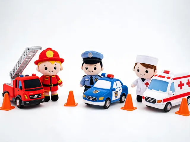 Rescue play with toy ambulance and fire truck